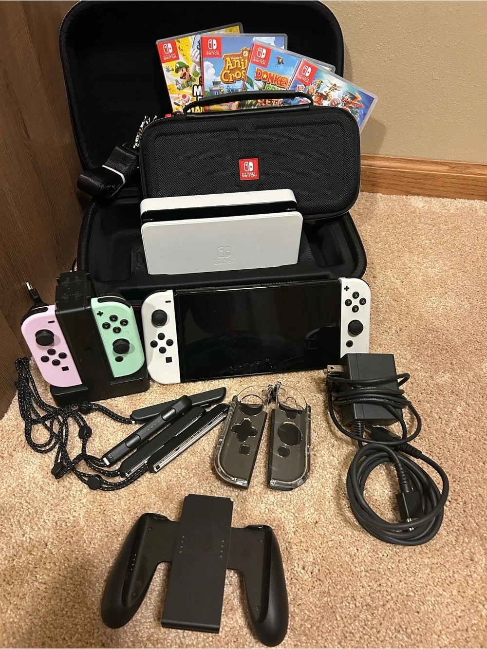 Nintendo Switch OLED White Console Bundle with Pink & Green Joy‑Con Accessories